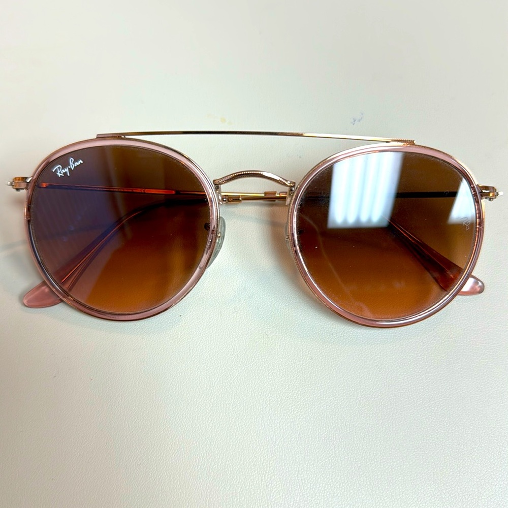 Ray-Ban RB3647 Round Double Bridge Polished Copper Frame Brown Gradient Lens